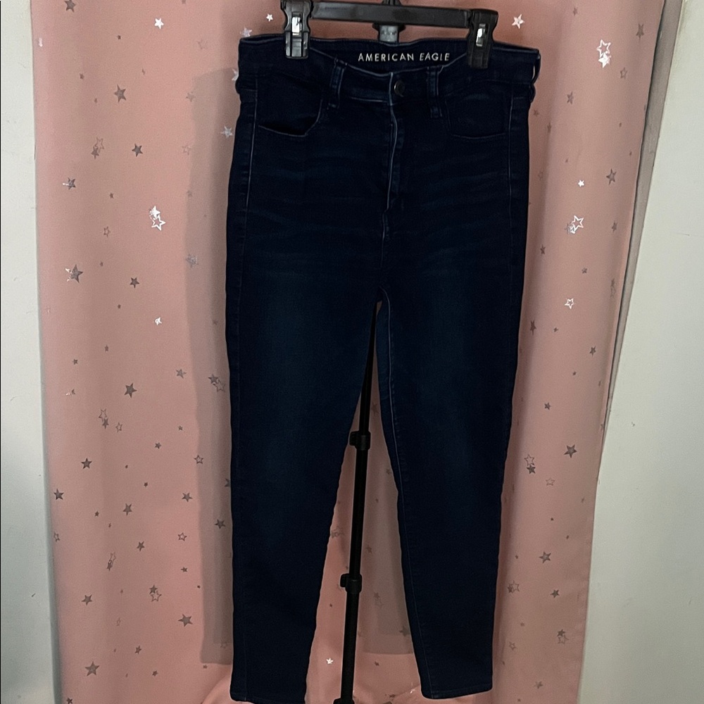 American Eagle Outfitters Women's High Rise Dark Blue Jeans, Super Stretch